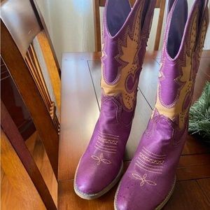 Purple and gold leather boots